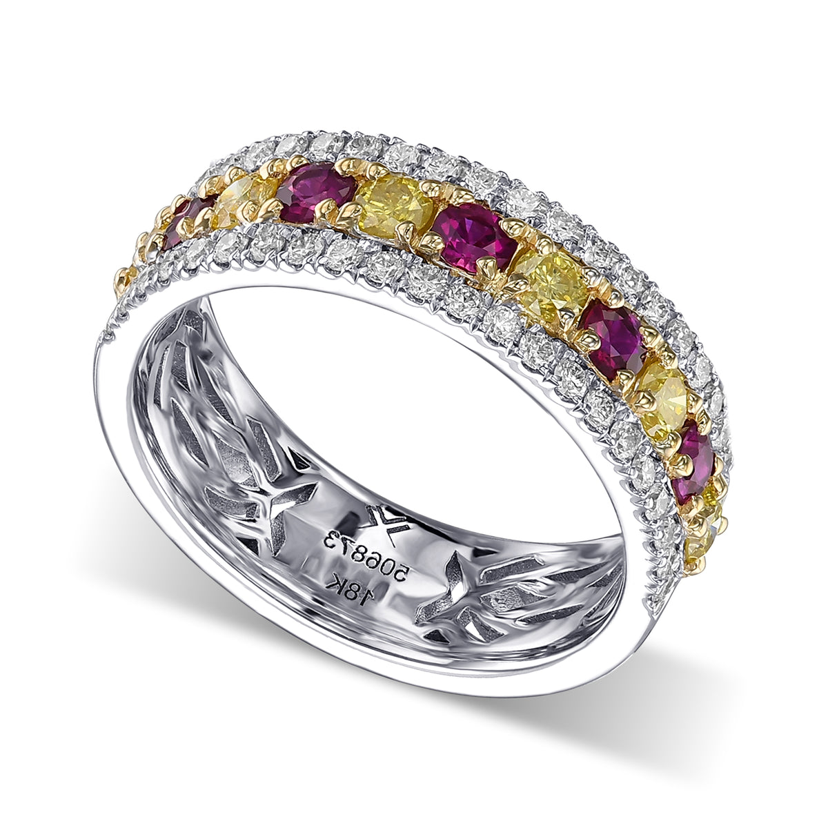 Ruby and Fancy Intense Yellow Diamond Band ring