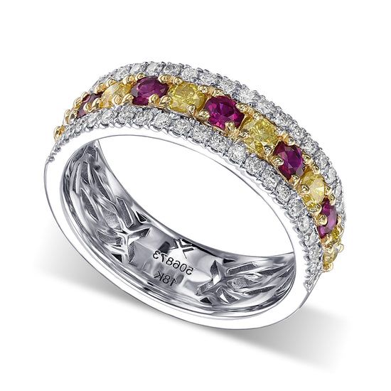 Ruby and Fancy Intense Yellow Diamond Band ring