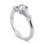 Round Faint Gray & Taper Baguette 3 Stone Diamond Ring