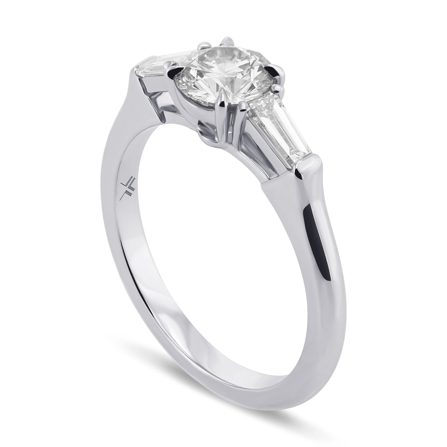 Round Faint Gray & Taper Baguette 3 Stone Diamond Ring