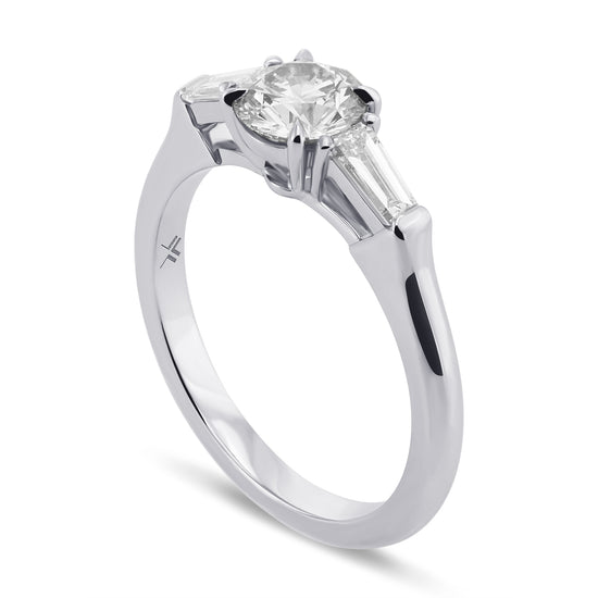 Round Faint Gray & Taper Baguette 3 Stone Diamond Ring