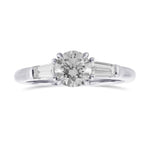 Round Faint Gray & Taper Baguette 3 Stone Diamond Ring