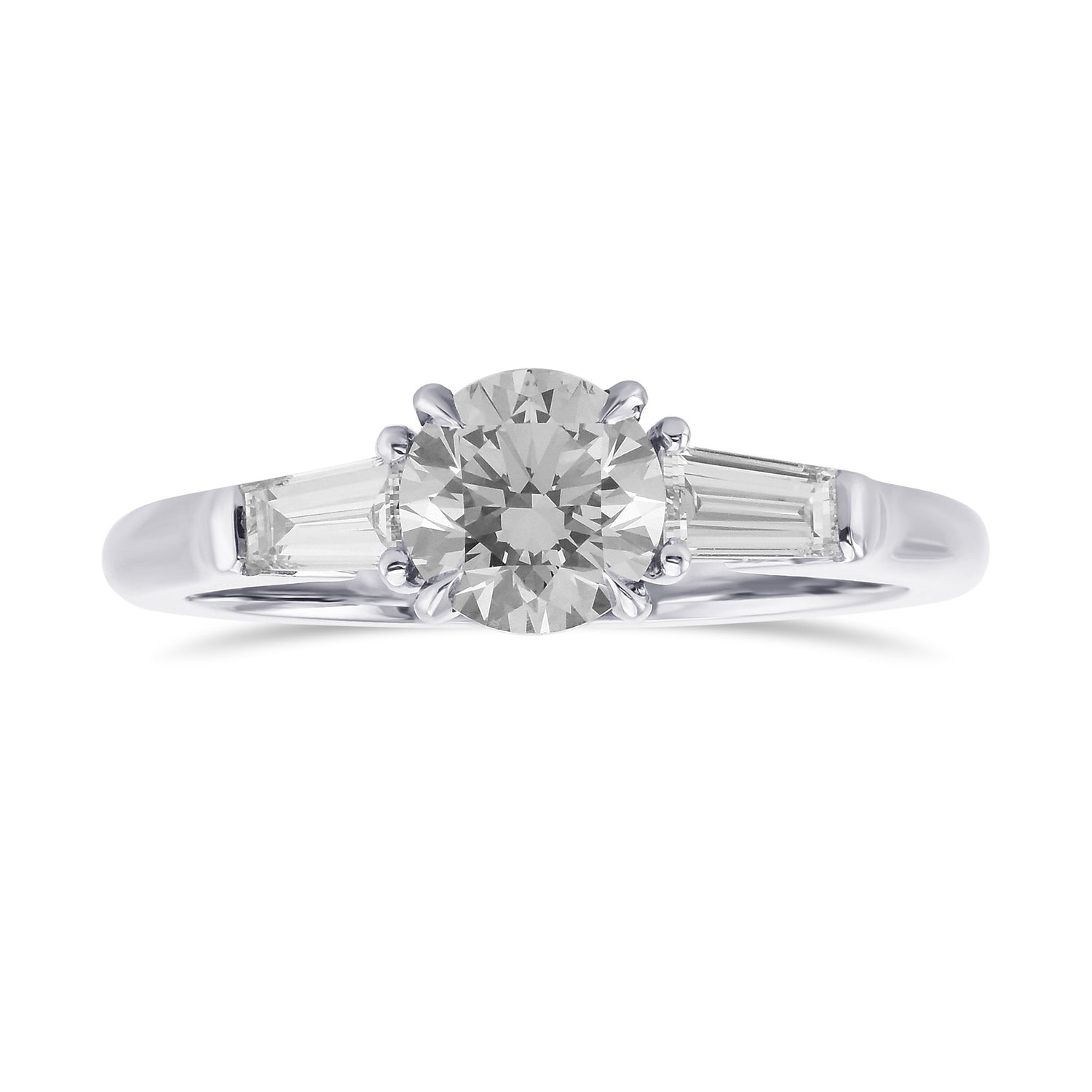 Round Faint Gray & Taper Baguette 3 Stone Diamond Ring