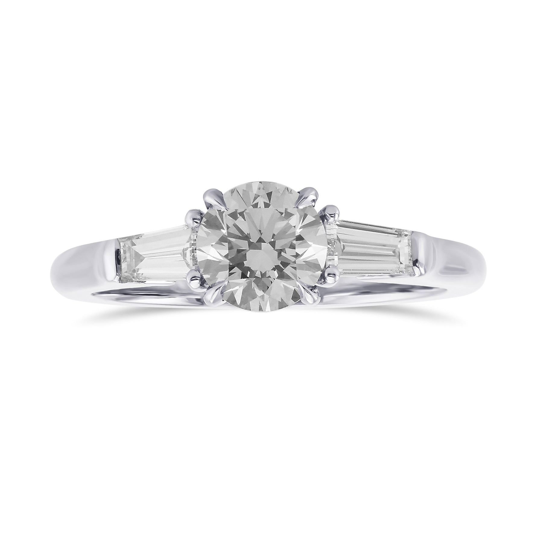 Round Faint Gray & Taper Baguette 3 Stone Diamond Ring