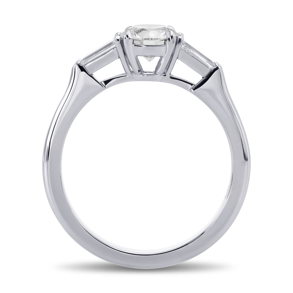 Round Faint Gray & Taper Baguette 3 Stone Diamond Ring