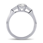 Round Faint Gray & Taper Baguette 3 Stone Diamond Ring