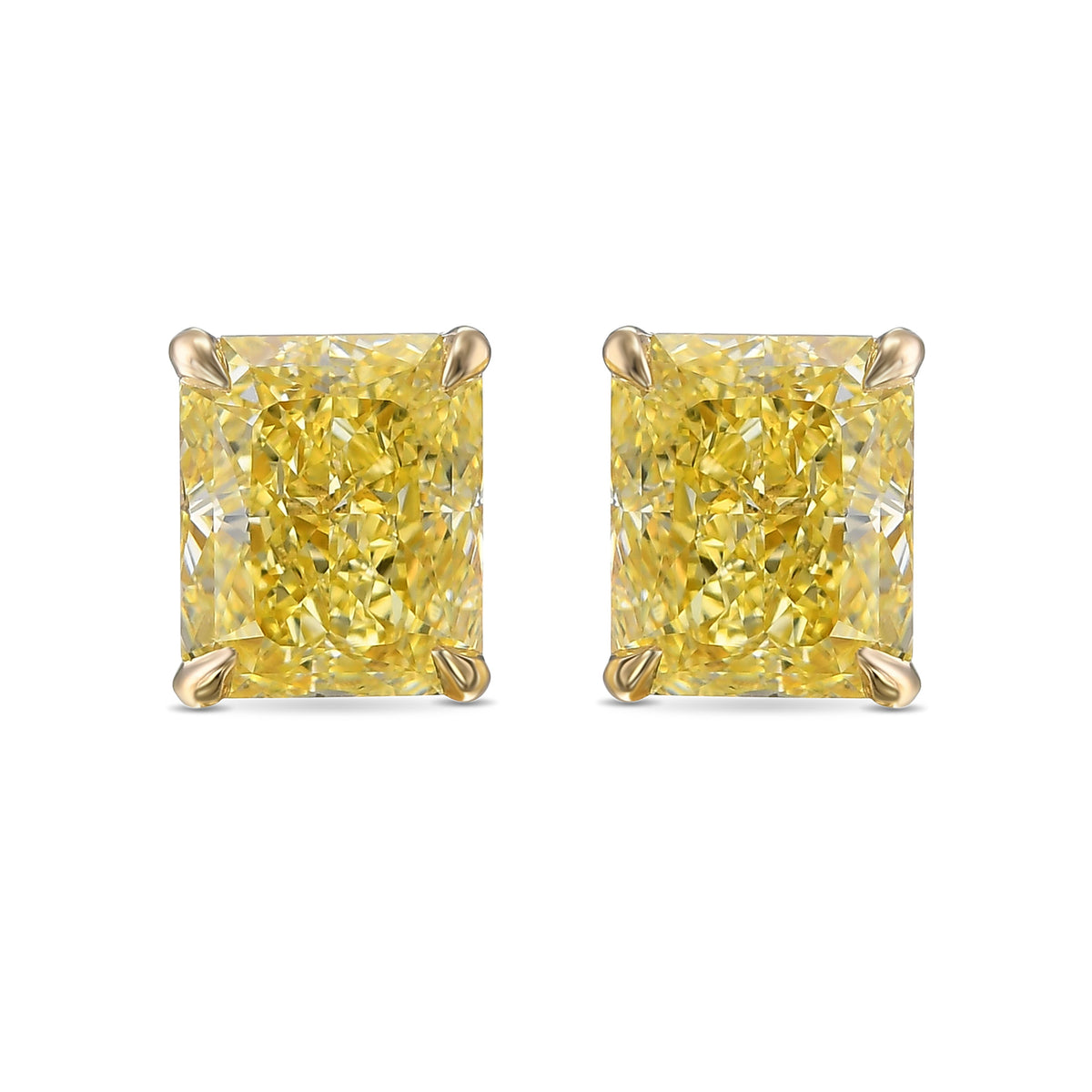 Fancy Yellow Radiant Stud Diamond Earrings