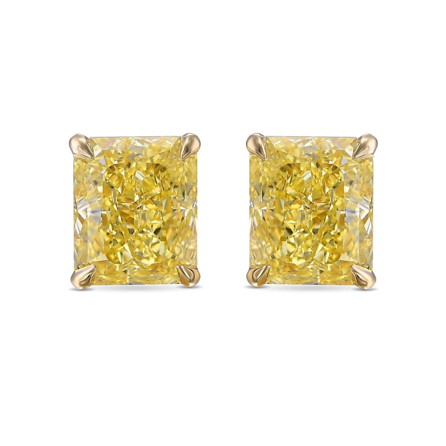 Fancy Yellow Radiant Stud Diamond Earrings