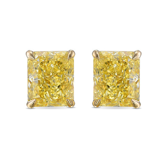Fancy Yellow Radiant Stud Diamond Earrings