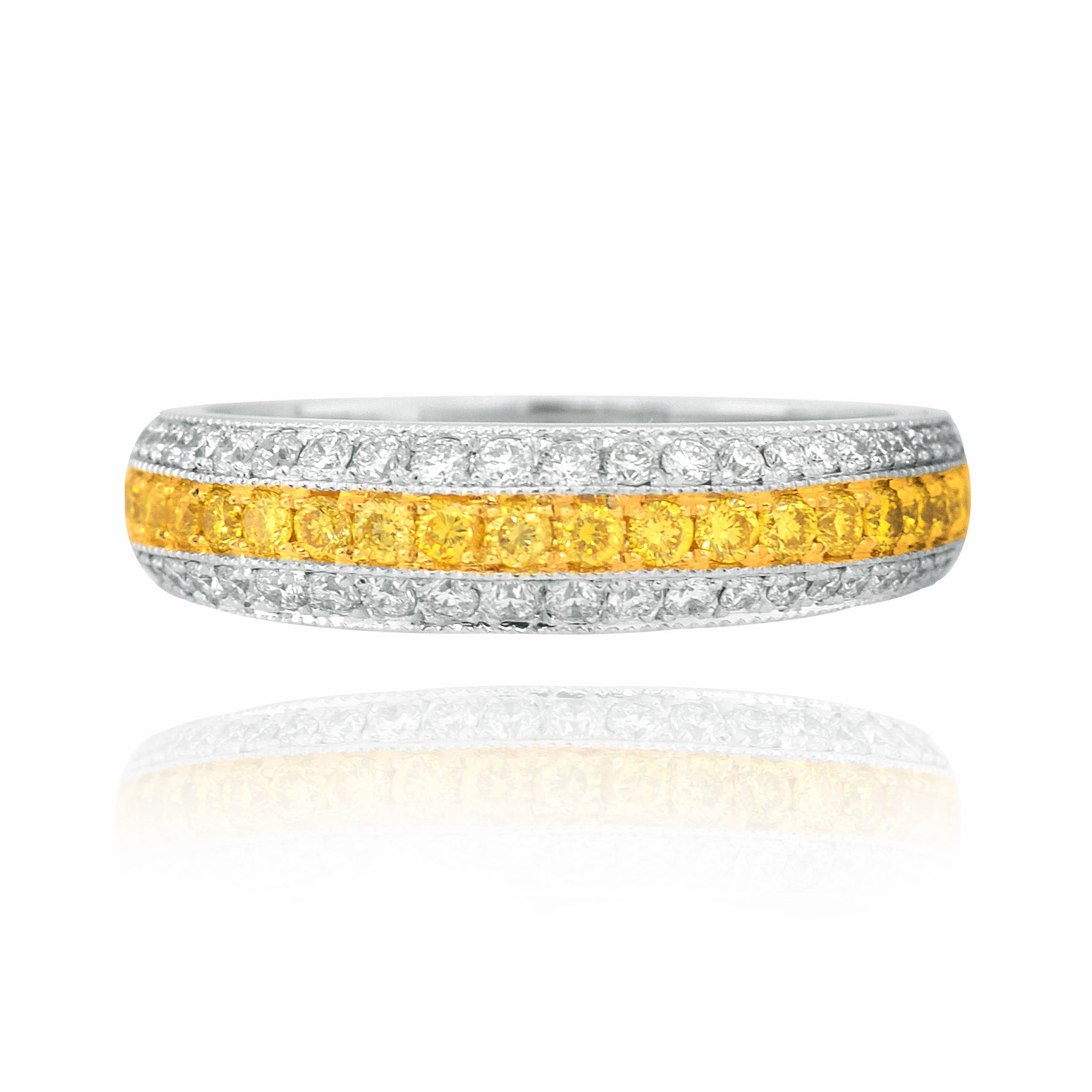 Fancy Vivid Yellow and White Diamond Pave Band Ring