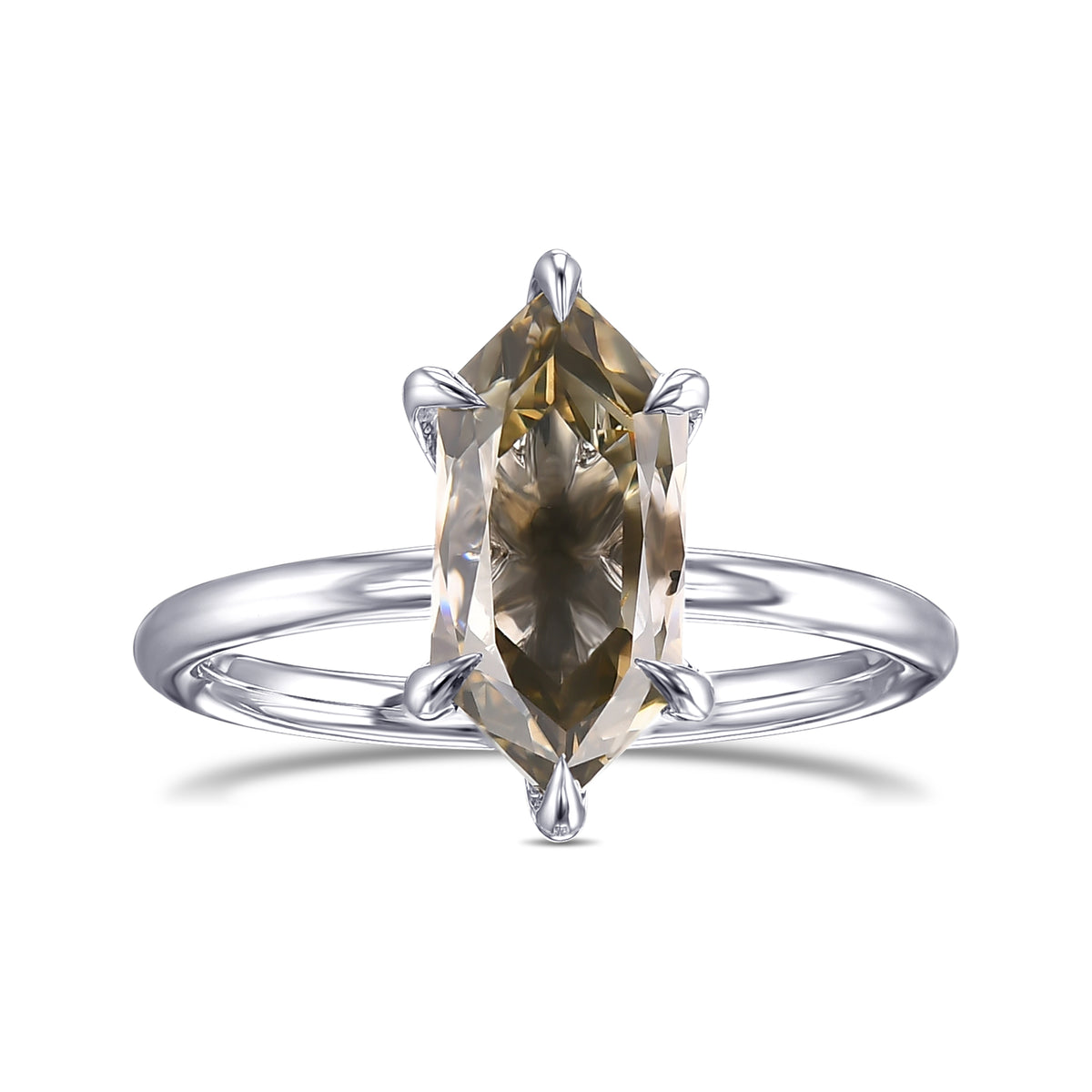 Fancy Greenish Yellow Gray Hexagonal Solitaire Diamond Ring