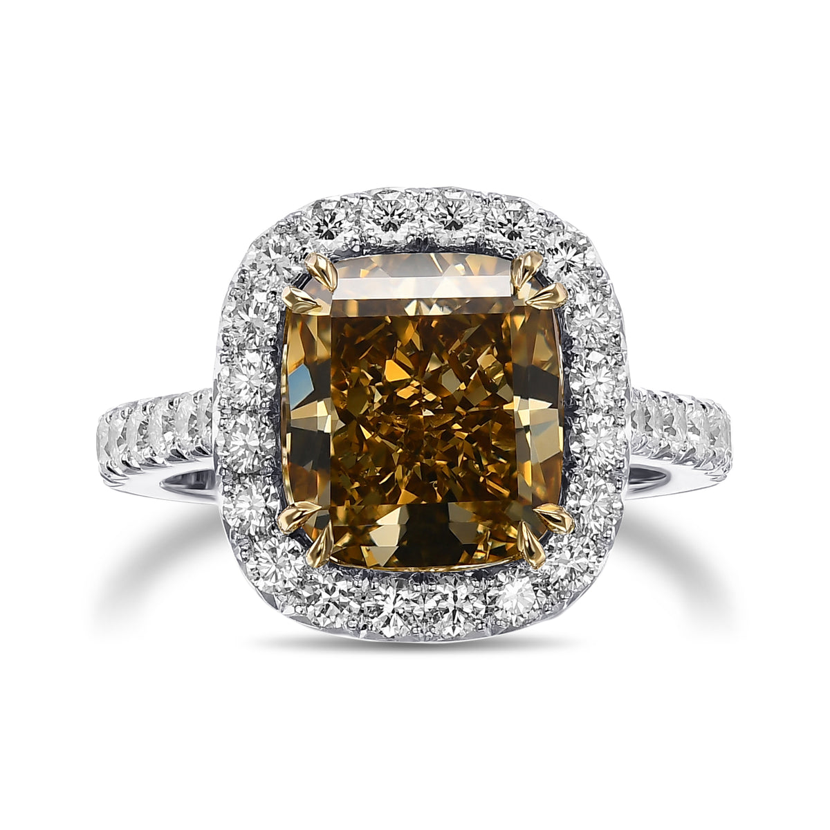 Fancy Yellow Brown Cushion Halo Diamond Ring