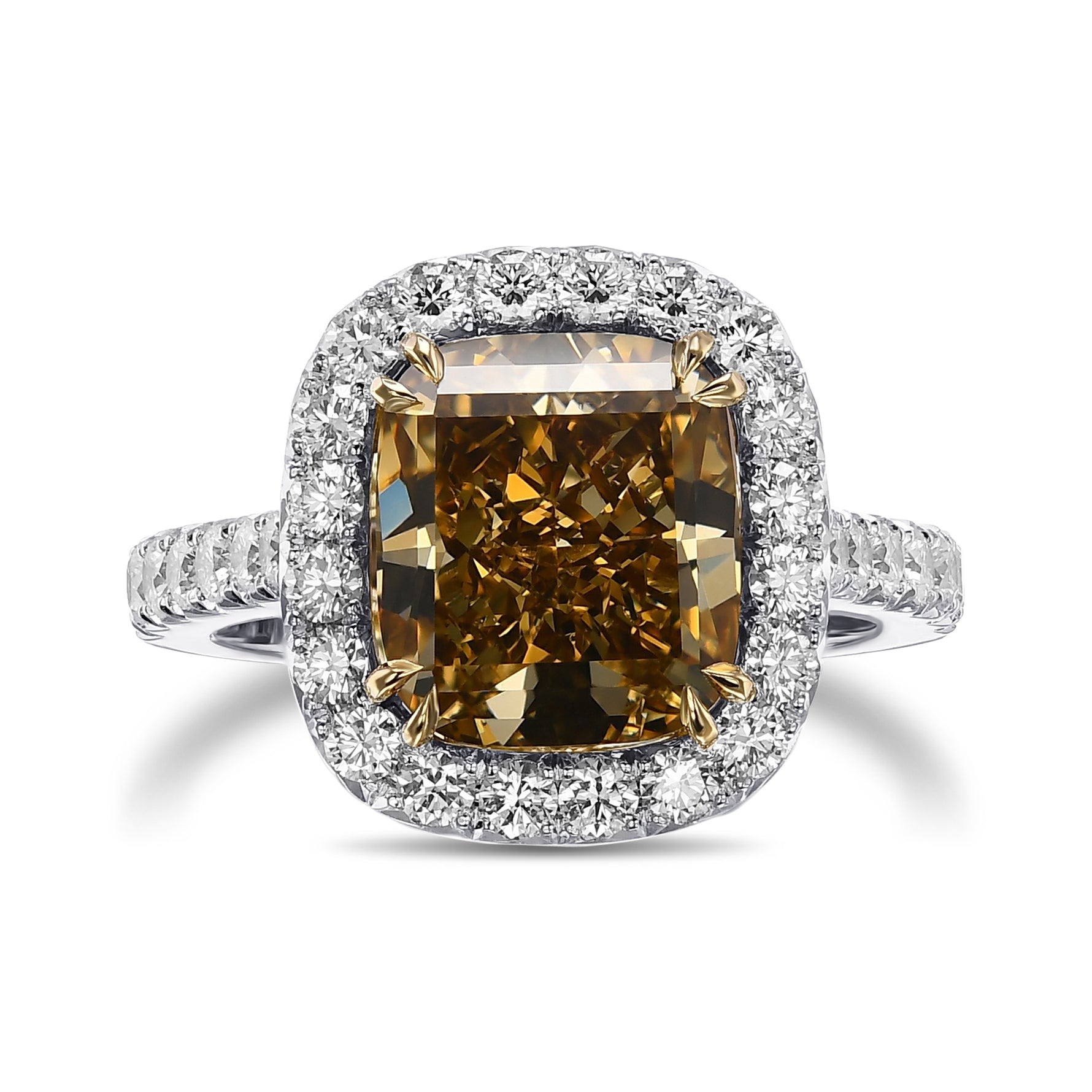 Fancy Yellow Brown Cushion Halo Diamond Ring