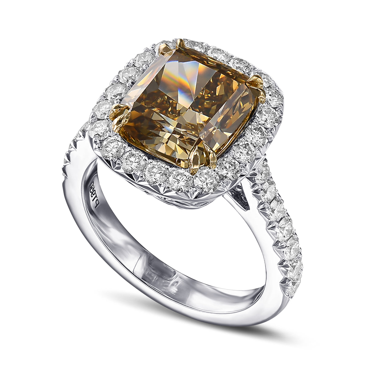 Fancy Yellow Brown Cushion Halo Diamond Ring