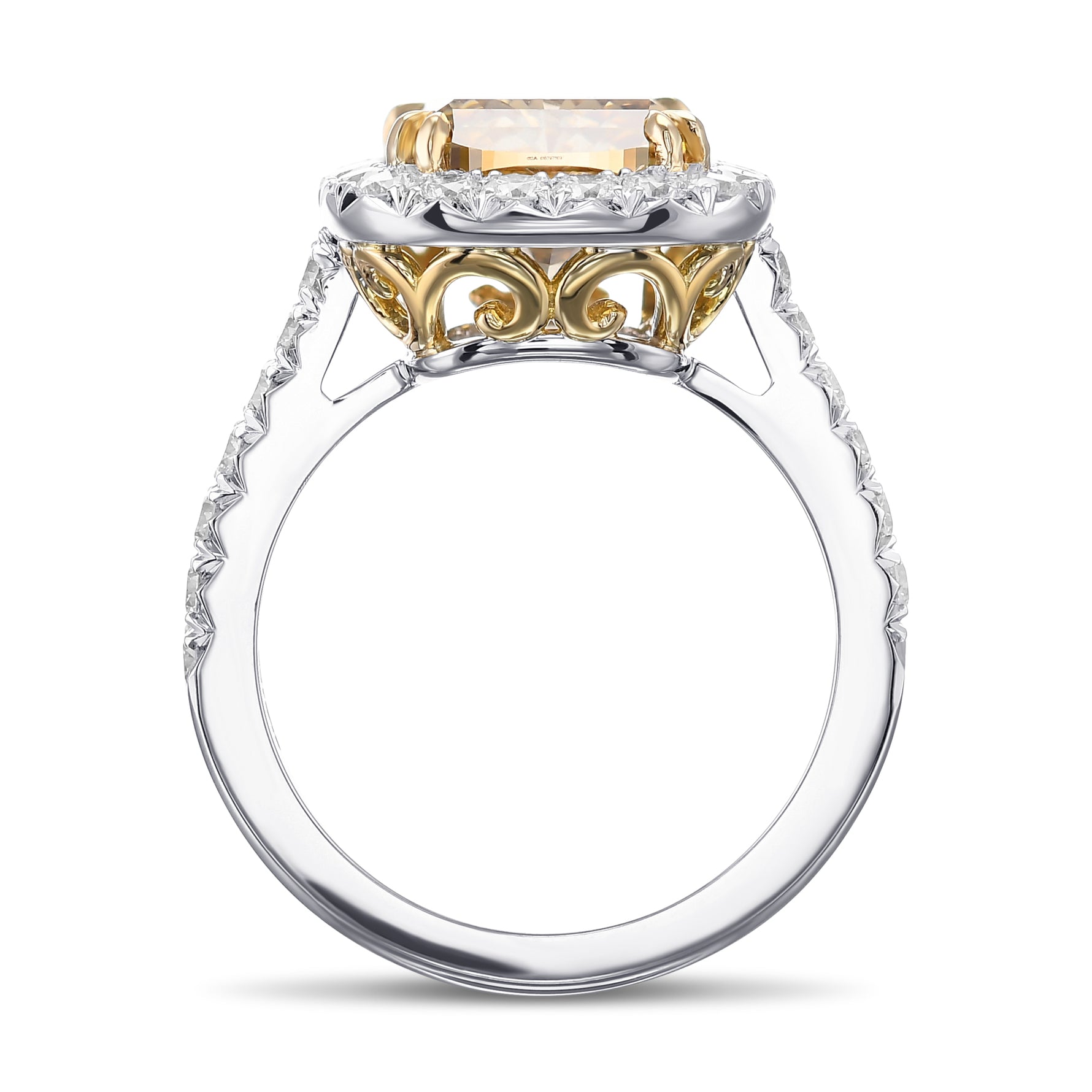 Fancy Yellow Brown Cushion Halo Diamond Ring
