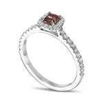 Fancy Deep Orangy Pink Radiant Halo Diamond Ring