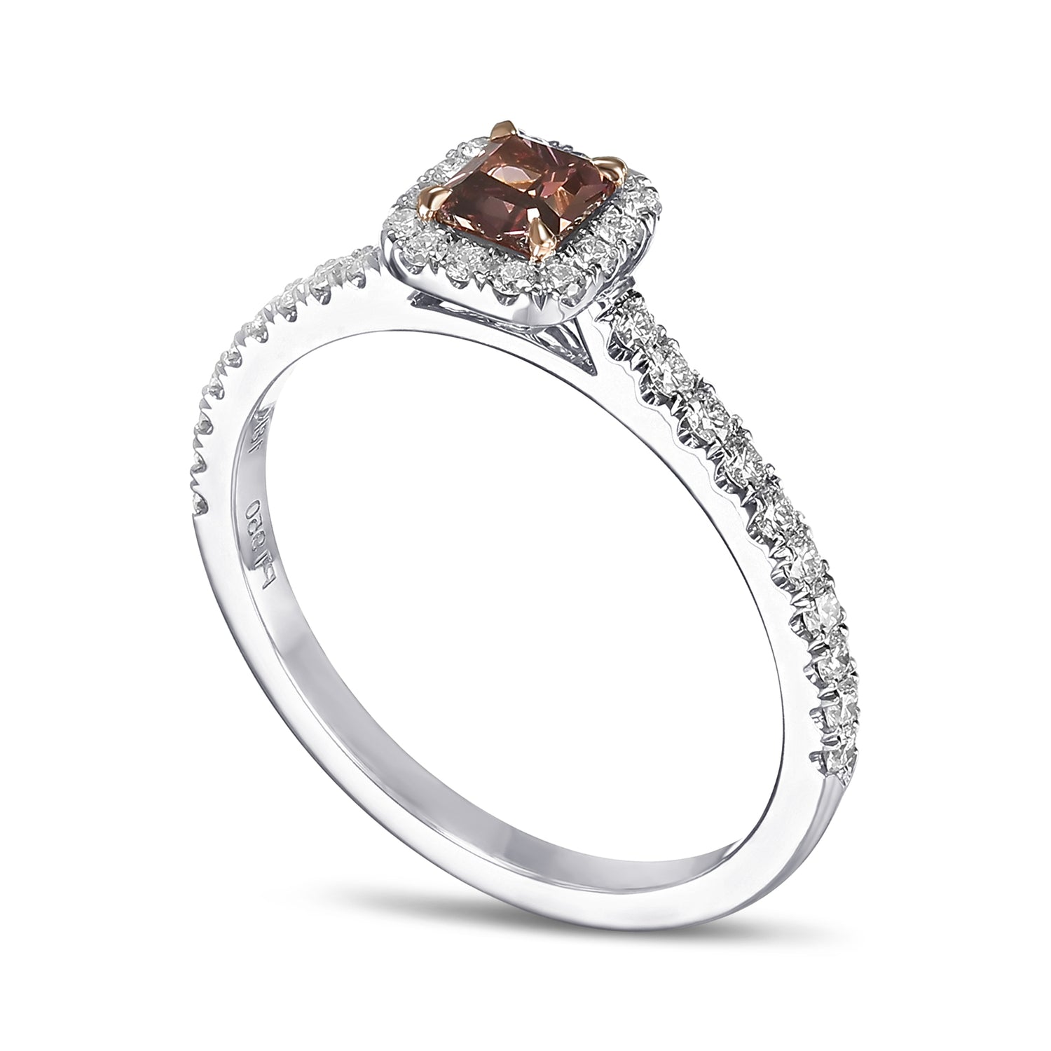 Fancy Deep Orangy Pink Radiant Halo Diamond Ring
