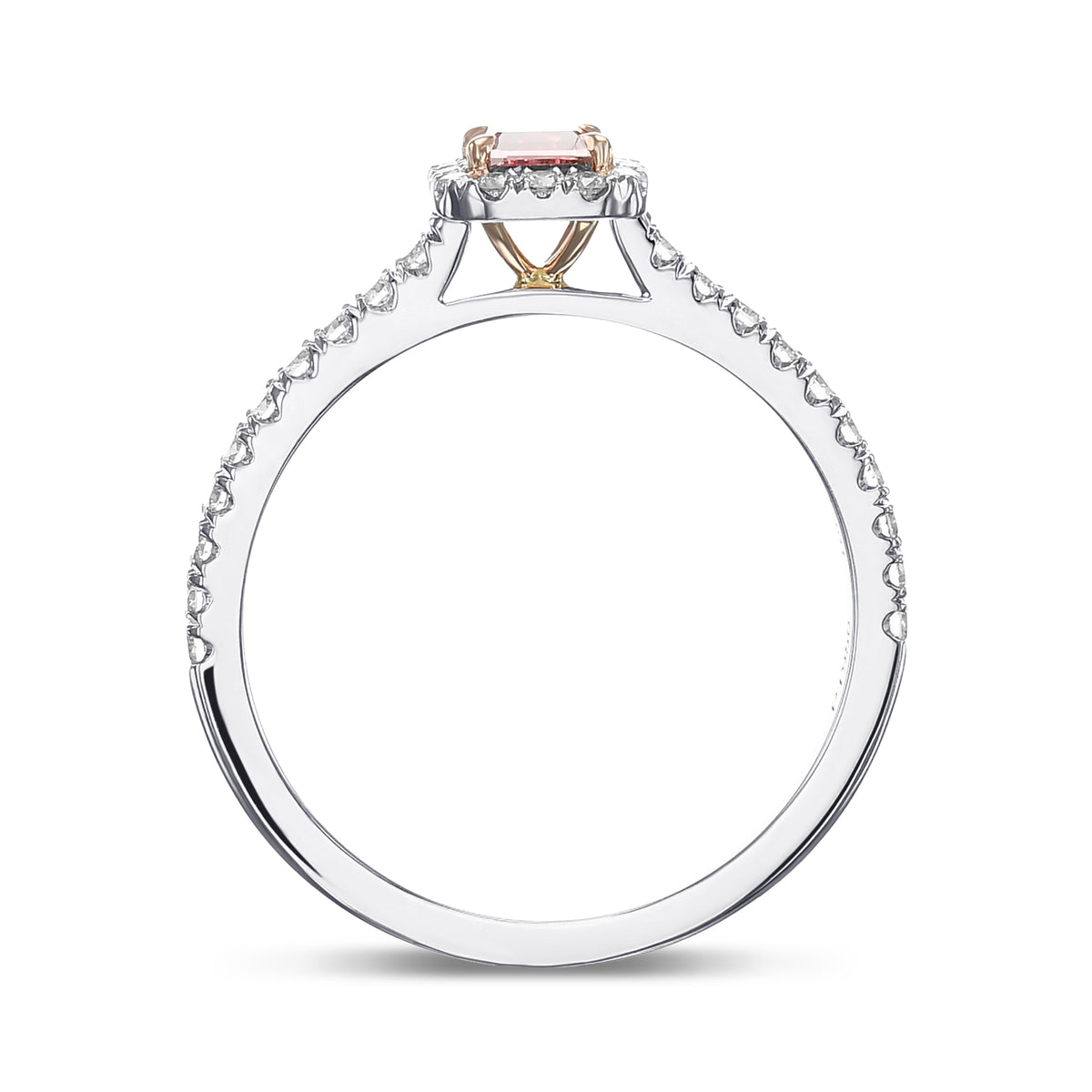 Fancy Deep Orangy Pink Radiant Halo Diamond Ring