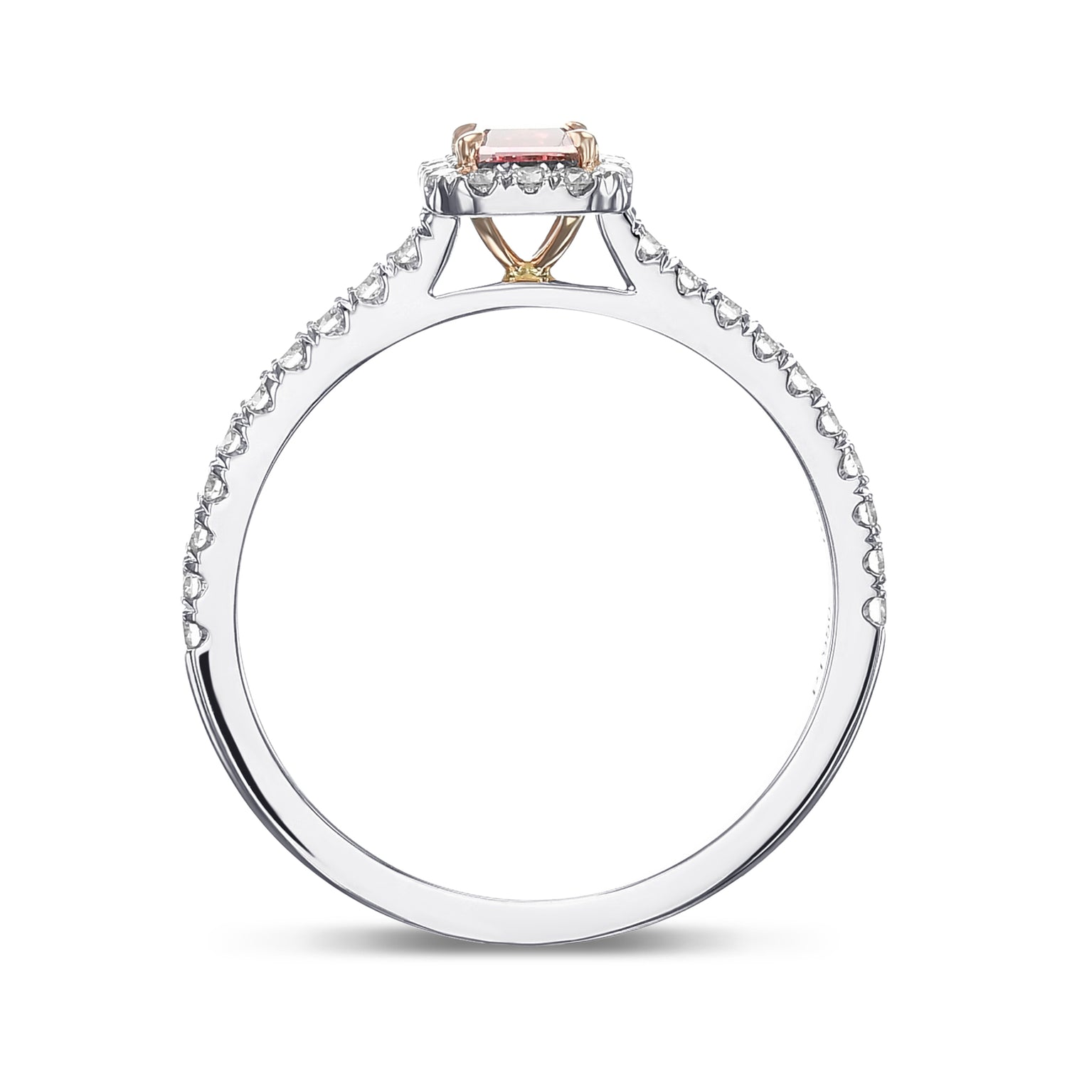 Fancy Deep Orangy Pink Radiant Halo Diamond Ring