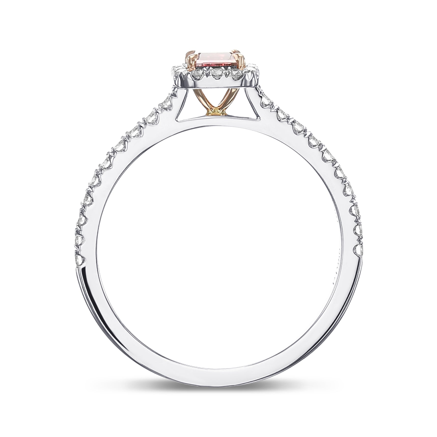 Fancy Deep Orangy Pink Radiant Halo Diamond Ring