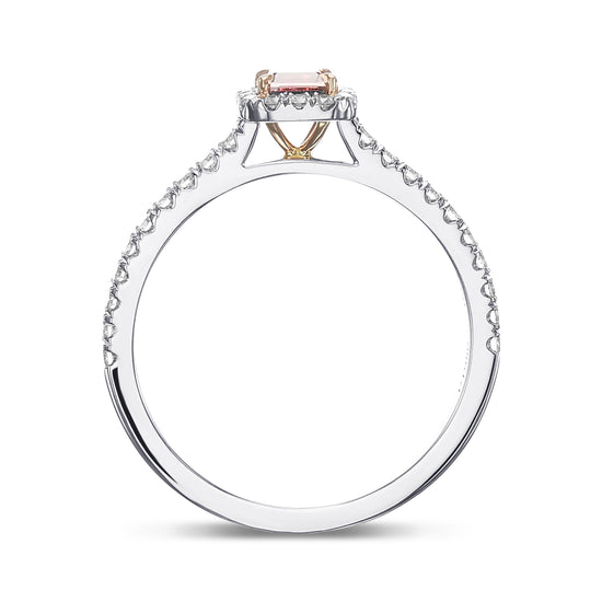 Fancy Deep Orangy Pink Radiant Halo Diamond Ring