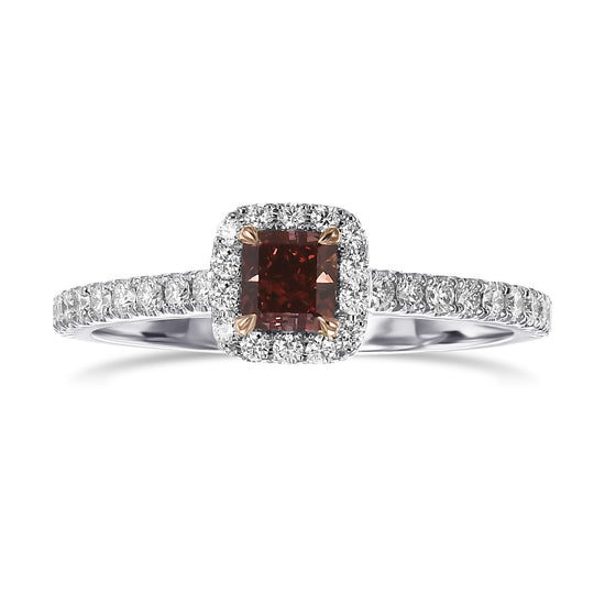 Fancy Deep Orangy Pink Radiant Halo Diamond Ring