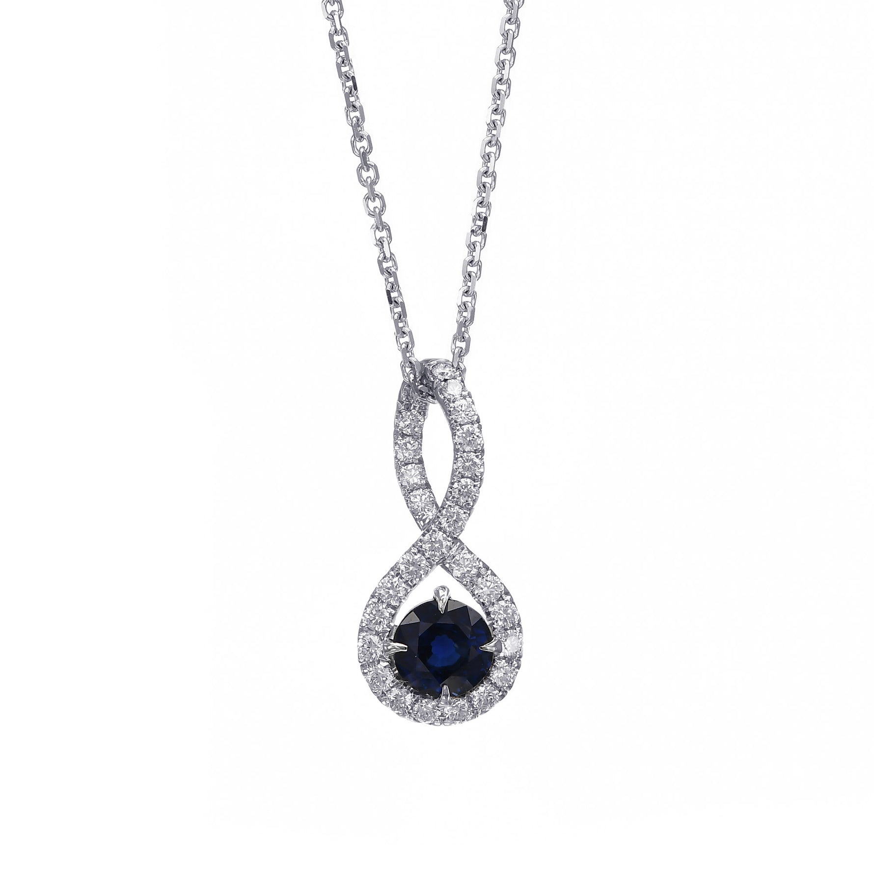 Fine Round Sapphire & Diamond Drop Pendant