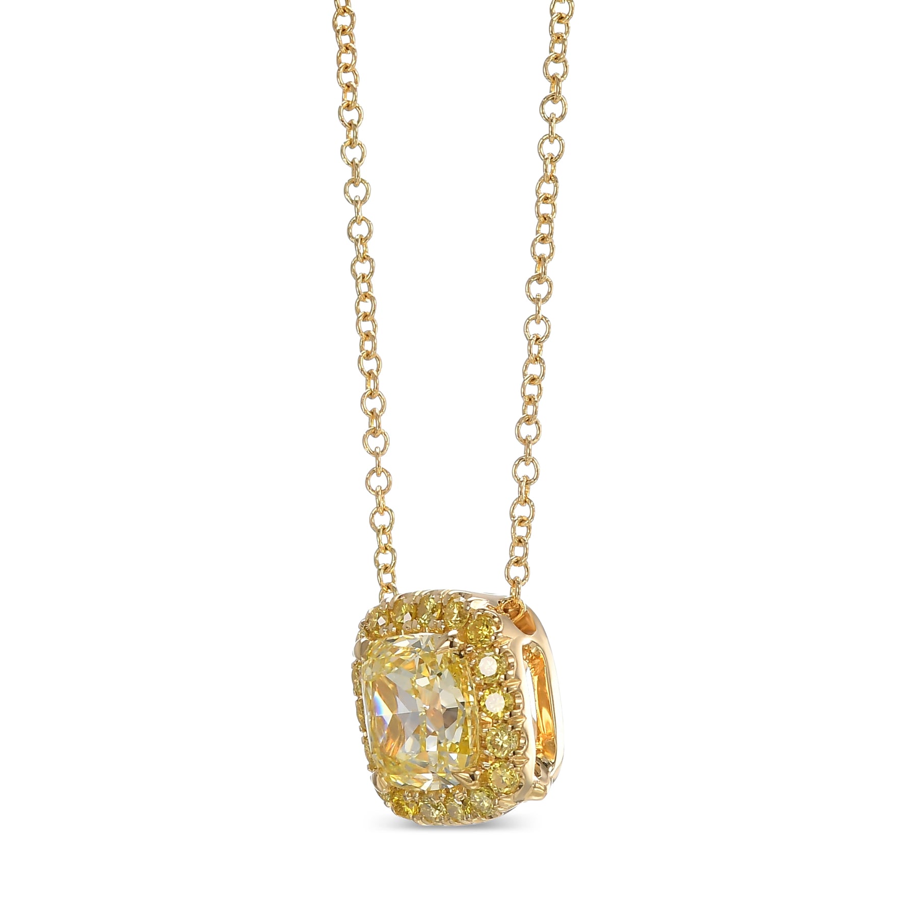 Fancy Intense Yellow Cushion Diamond Halo Pendant