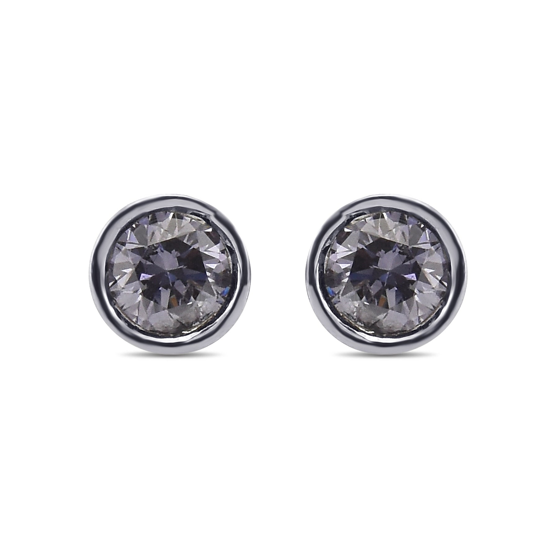 Round Fancy Gray Violet & Fancy Gray Blue Stud Diamond Earrings