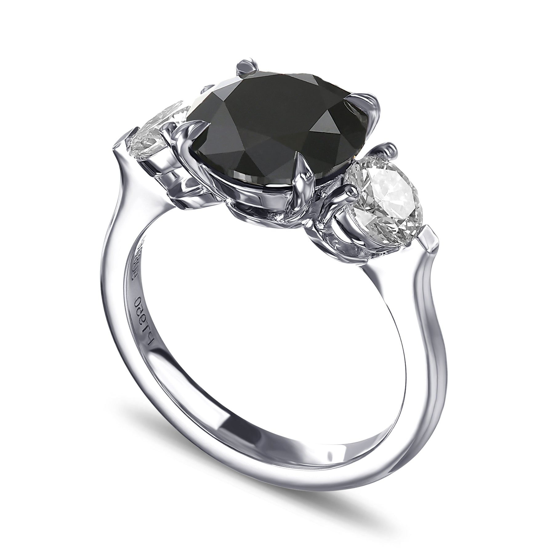Fancy Black Round Brilliant 3 Stone Diamond Ring