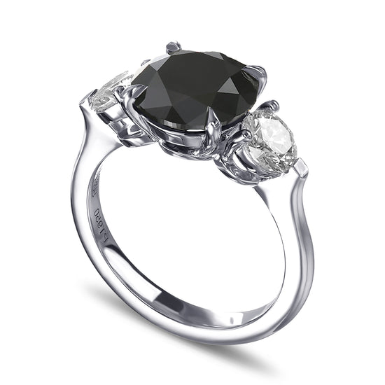 Fancy Black Round Brilliant 3 Stone Diamond Ring