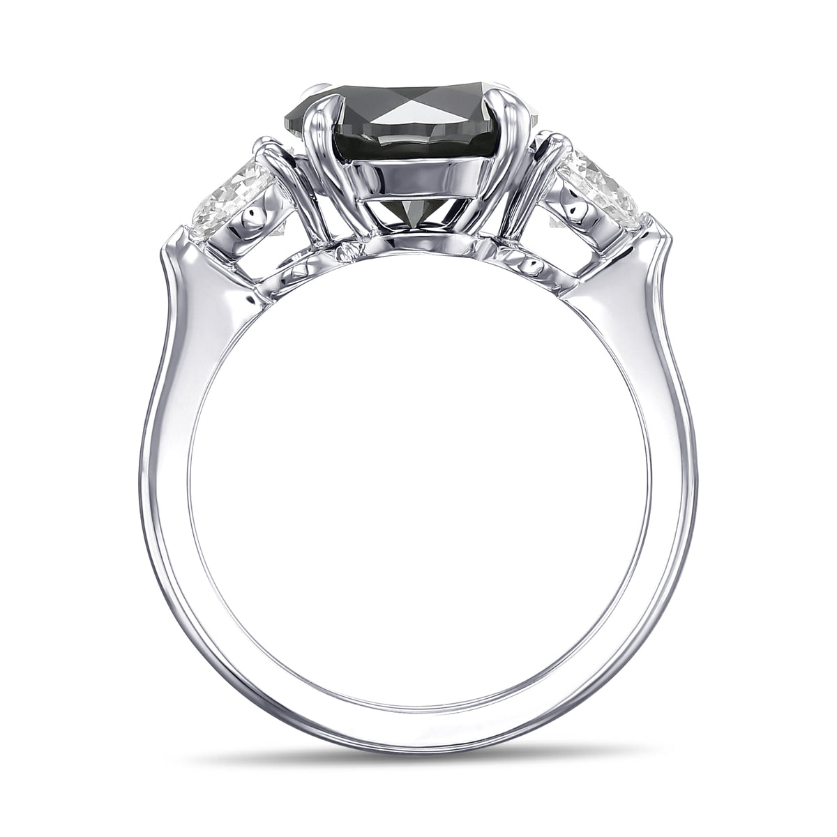 Fancy Black Round Brilliant 3 Stone Diamond Ring