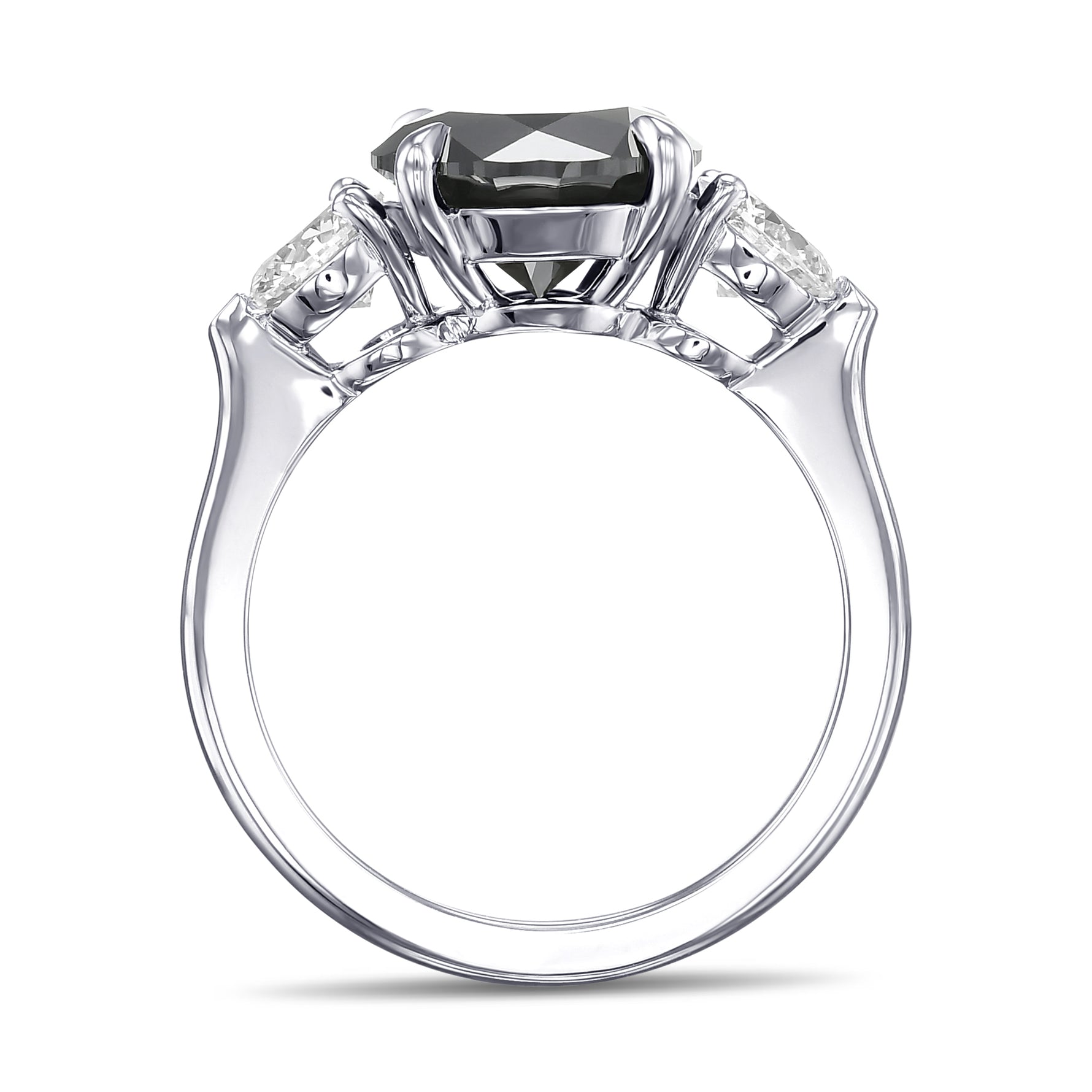 Fancy Black Round Brilliant 3 Stone Diamond Ring