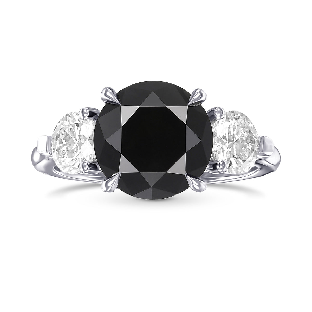 Fancy Black Round Brilliant 3 Stone Diamond Ring