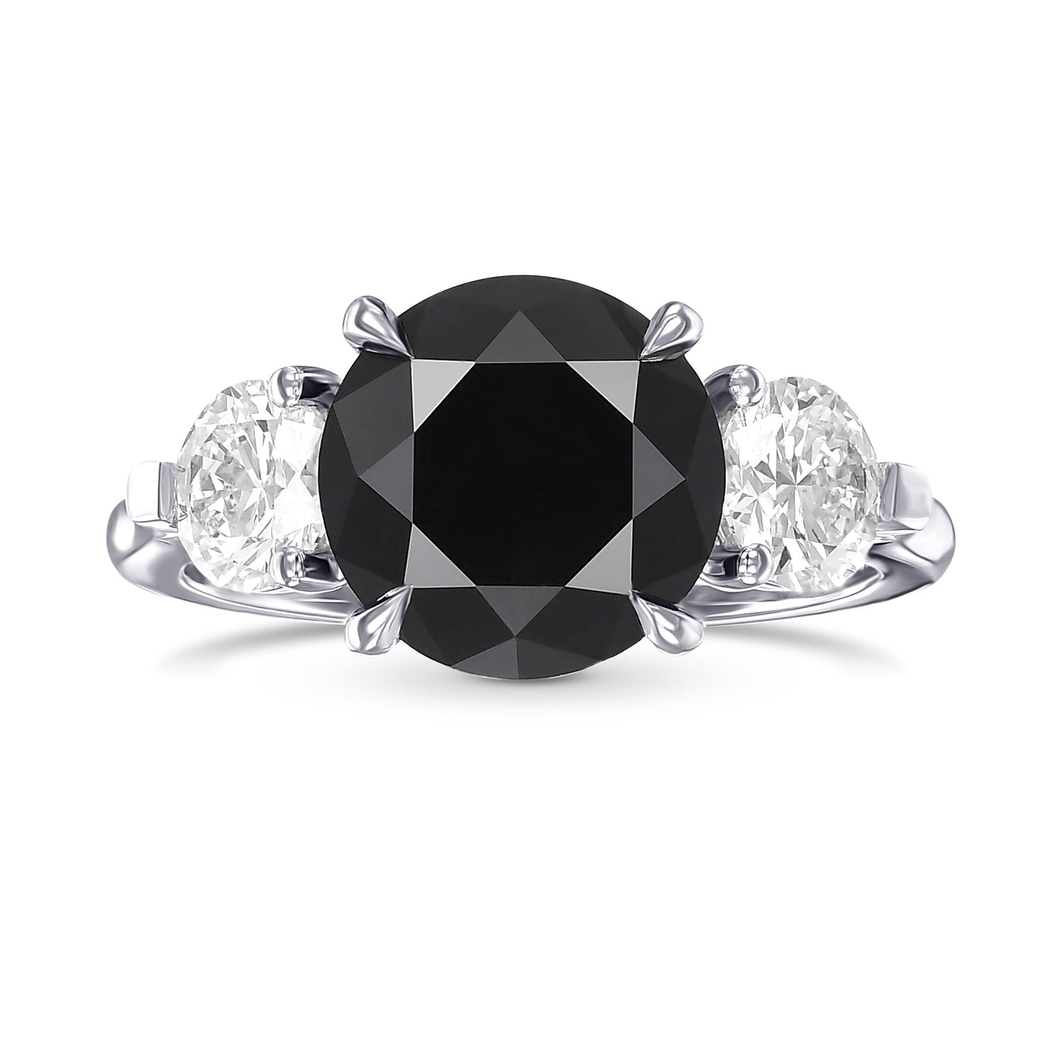 Fancy Black Round Brilliant 3 Stone Diamond Ring
