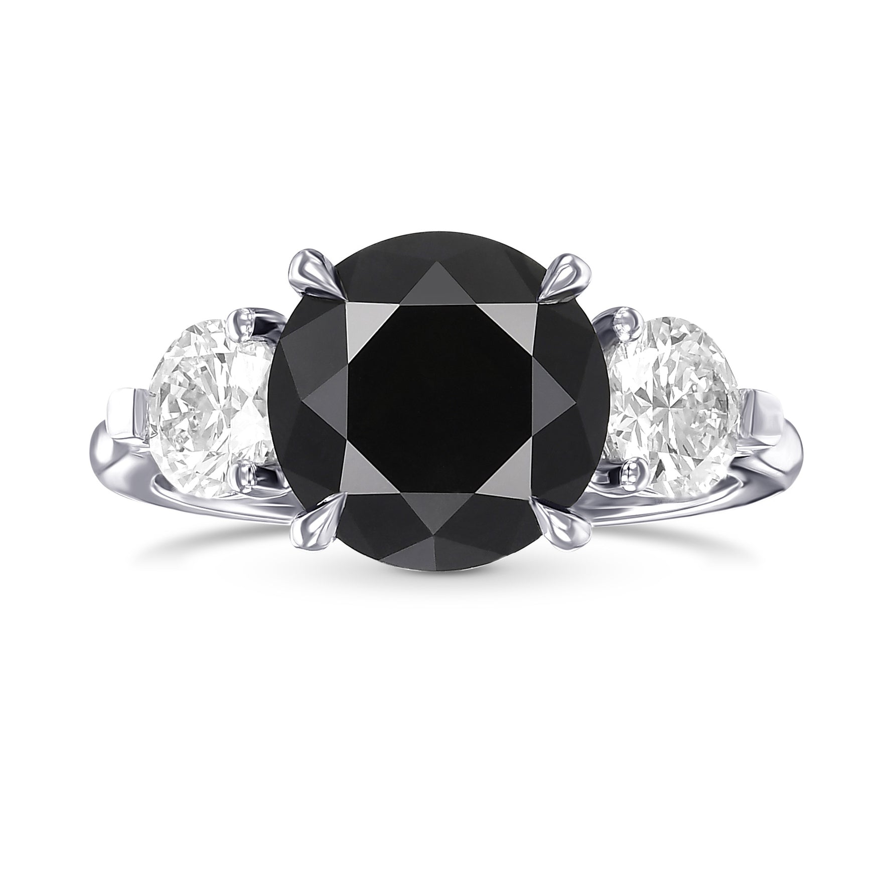 Fancy Black Round Brilliant 3 Stone Diamond Ring