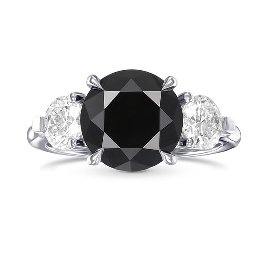 Fancy Black Round Brilliant 3 Stone Diamond Ring