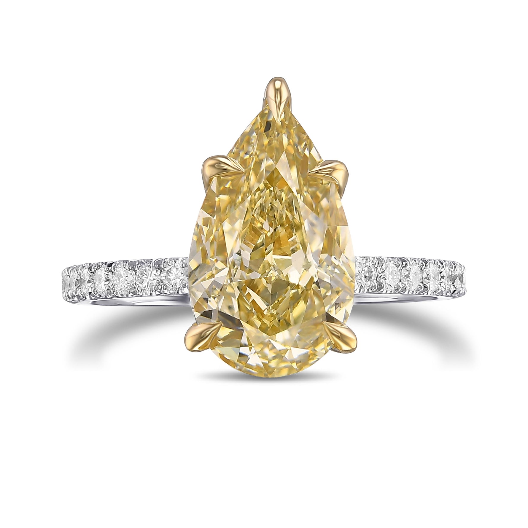 Fancy Brownish Yellow Pear Side Stone Diamond Ring