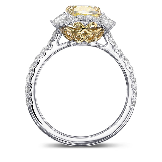 Fancy Yellow Cushion and Trapezoid Diamond 3-Stone Ring