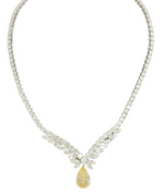 Extraordinary Fancy Orangey Yellow Pear Diamond Necklace 