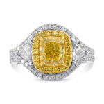 Fancy Intense Yellow Cushion Halo 3-stone Diamond Ring