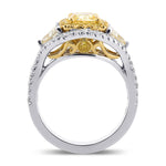Fancy Intense Yellow Cushion Halo 3-stone Diamond Ring