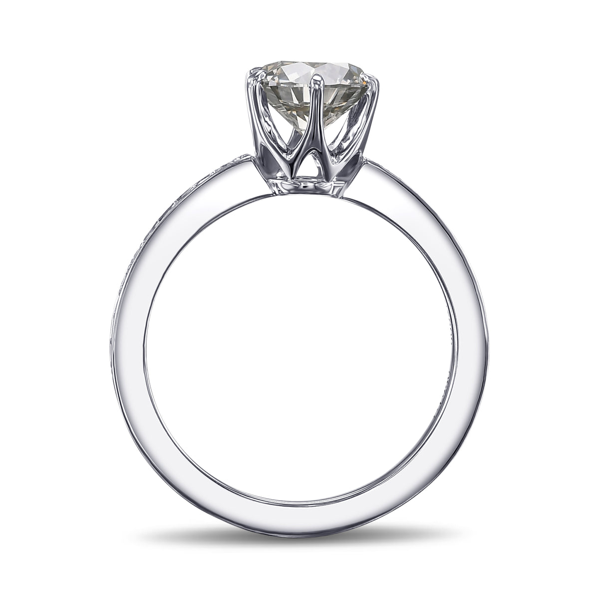 Fancy Gray Round Brilliant Side Stone Diamond Ring