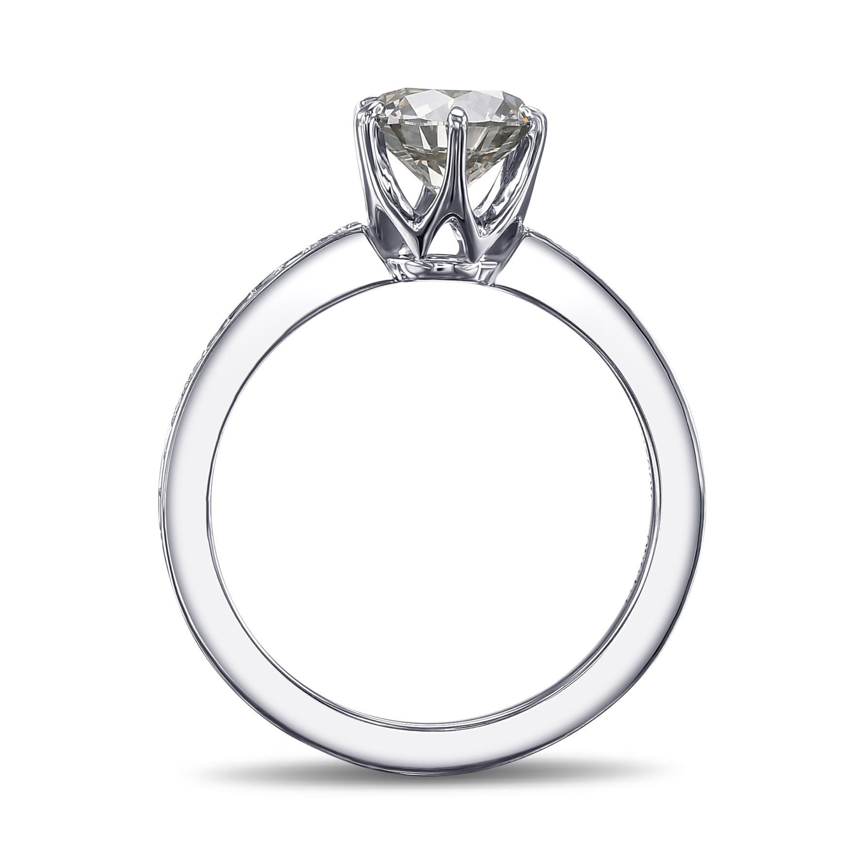 Fancy Gray Round Brilliant Side Stone Diamond Ring