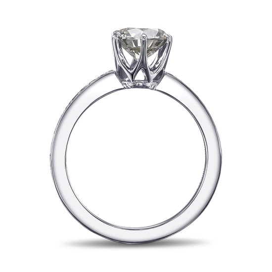 Fancy Gray Round Brilliant Side Stone Diamond Ring