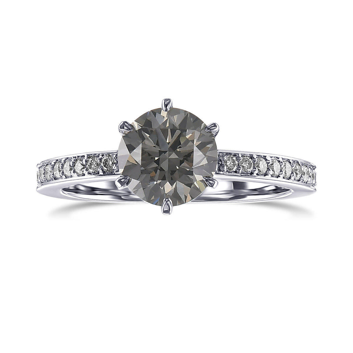 Fancy Gray Round Brilliant Side Stone Diamond Ring
