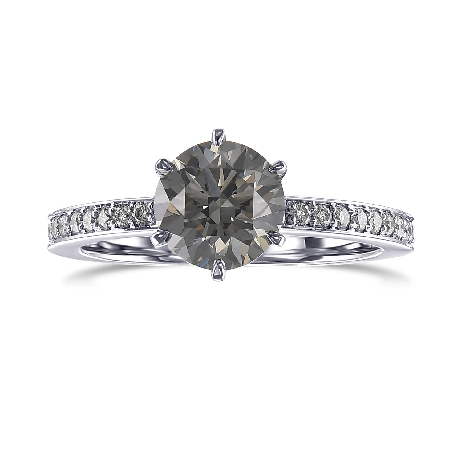 Fancy Gray Round Brilliant Side Stone Diamond Ring