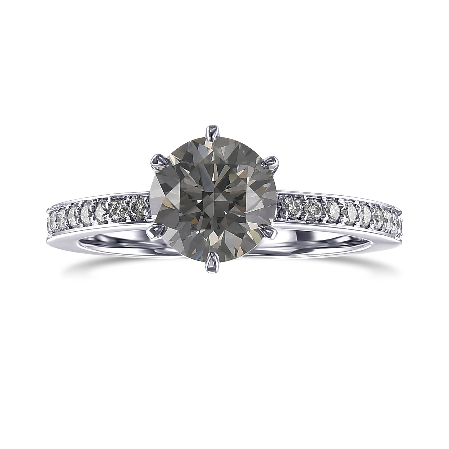Fancy Gray Round Brilliant Side Stone Diamond Ring