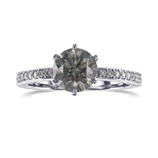Fancy Gray Round Brilliant Side Stone Diamond Ring