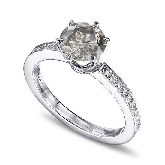 Fancy Gray Round Brilliant Side Stone Diamond Ring